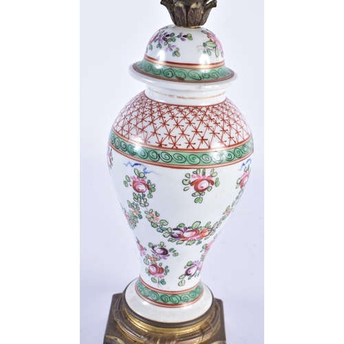 849 - A 19TH CENTURY FRENCH SAMSONS OF PARIS PORCELAIN LAMP painted with flowers. 45cm high.