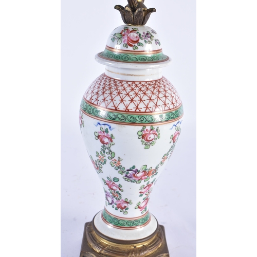 849 - A 19TH CENTURY FRENCH SAMSONS OF PARIS PORCELAIN LAMP painted with flowers. 45cm high.