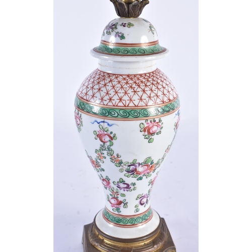 849 - A 19TH CENTURY FRENCH SAMSONS OF PARIS PORCELAIN LAMP painted with flowers. 45cm high.