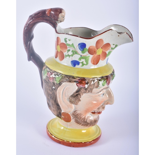 85 - A VERY UNUSUAL EARLY 19TH CENTURY ENGLISH STAFFORDSHIRE CHARACTER JUG formed as bacchus with a monke... 