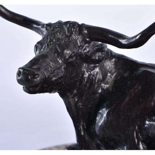 851 - AN ANTIQUE BRONZE BUFFALO. 18cm x 14 cm.