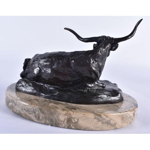 851 - AN ANTIQUE BRONZE BUFFALO. 18cm x 14 cm.