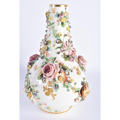 855 - AN ANTIQUE DERBY ENCRUSTED PORCELAIN VASE. 22 cm high.