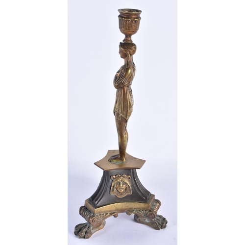 865 - A MID 19TH CENTURY FRENCH BRONZE CANDLESTICK formed as a female. 32 cm high.