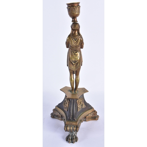 865 - A MID 19TH CENTURY FRENCH BRONZE CANDLESTICK formed as a female. 32 cm high.