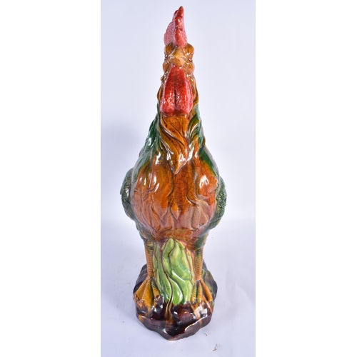 867 - A LARGE ANTIQUE CONTINENTAL MAJOLICA COCKERELL. 48 cm x 28 cm.