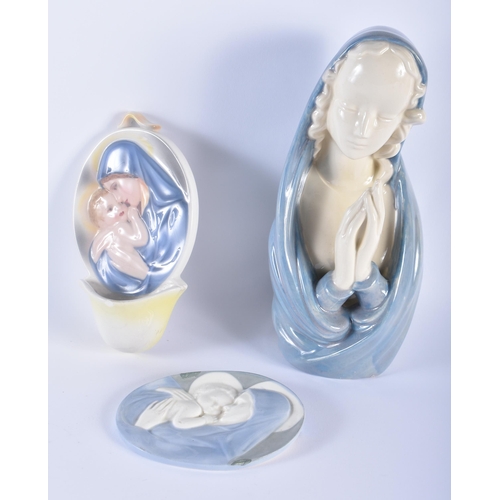 87 - AN AUSTRIAN VIENNA PORCELAIN MADONNA AND CHILD FONT together with a similar English porcelain plaque... 