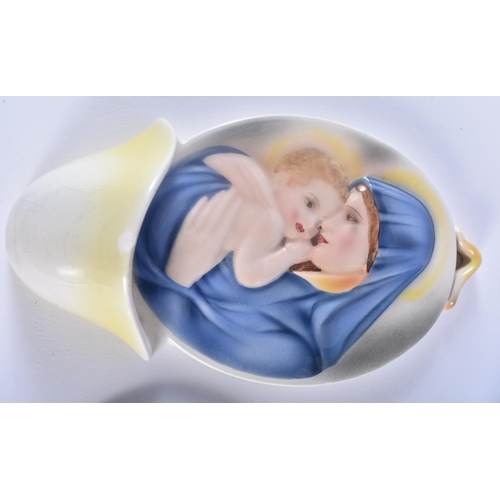 87 - AN AUSTRIAN VIENNA PORCELAIN MADONNA AND CHILD FONT together with a similar English porcelain plaque... 