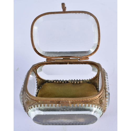 879 - AN ANTIQUE SILVER MOUNTED CUT GLASS SCENT BOTTLE together with a small crystal glass jewellery box. ... 