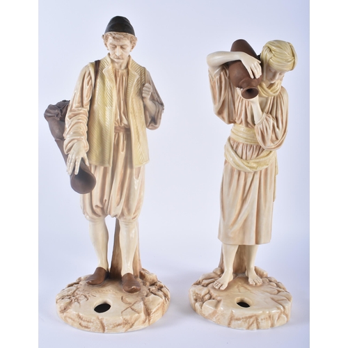 88 - A LARGE PAIR OF 19TH CENTURY ROYAL WORCESTER HADLEYS BLUSH IVORY FIGURES modelled as two male and fe... 