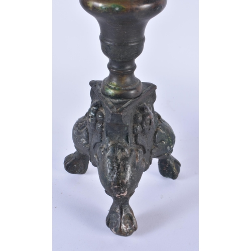 885 - A LARGE PAIR OF 18TH CENTURY DUTCH BRONZE PRICKET CANDLESTICKS. 48 cm high.