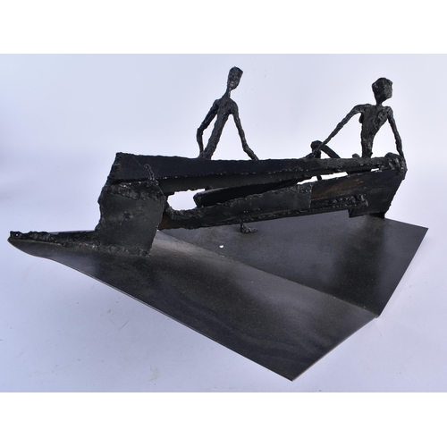 890 - A LYNN CHADWICK STYLE CAST SHEET IRON FIGURAL GROUP. 40 cm x 27 cm.