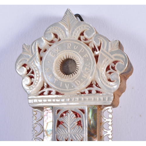 893 - AN ANTIQUE MOTHER OF PEARL AND ABALONE SHELL CORPUS CHRISTI CRUCIFIX. 32 cm x 16 cm.