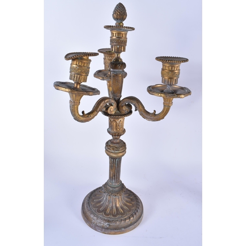 895 - A LARGE PAIR OF 19TH CENTURY FRENCH BRONZE TRIPLE BRANCH CANDELABRA formed with scrolling arms. 45cm... 