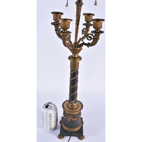 896 - A LARGE 19TH CENTURY FRENCH EMPIRE BRONZE FOUR BRANCH CANDELABRA LAMP overlaid with vines. 65 cm hig... 