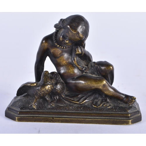 897 - A 19TH CENTURY BRONZE FIGURE OF A SEATED FEMALE modelled beside birds, together with a Grand Tour br... 