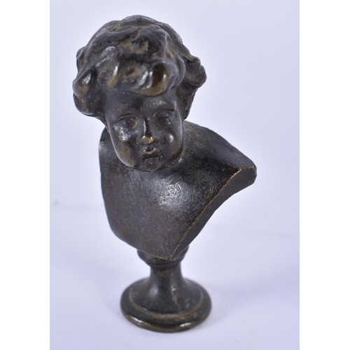 898 - A SET OF FOUR 19TH CENTURY EUROPEAN GRAND TOUR BRONZE BUSTS of small form. 5.5 cm high. (4)