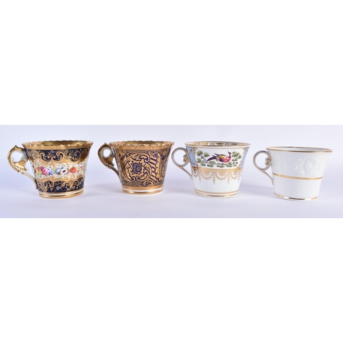 9 - FOUR EARLY 19TH CENTURY LARGE CHAMBERLAINS WORCESTER COFFEE CUPS of varying designs. Largest 8 cm hi... 