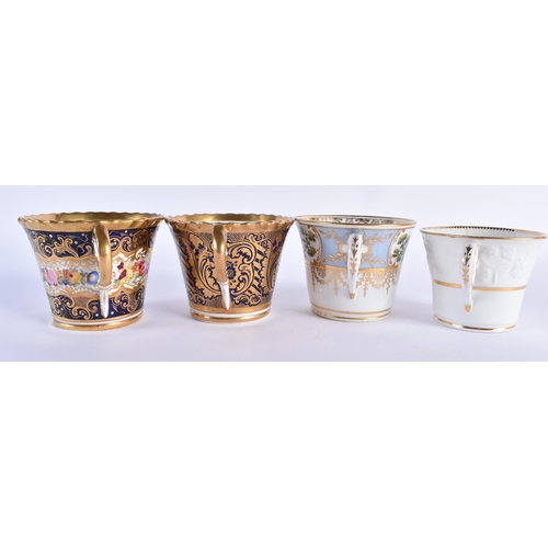 9 - FOUR EARLY 19TH CENTURY LARGE CHAMBERLAINS WORCESTER COFFEE CUPS of varying designs. Largest 8 cm hi... 