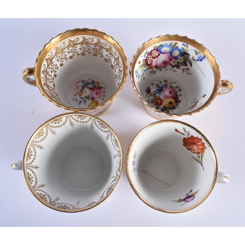 9 - FOUR EARLY 19TH CENTURY LARGE CHAMBERLAINS WORCESTER COFFEE CUPS of varying designs. Largest 8 cm hi... 