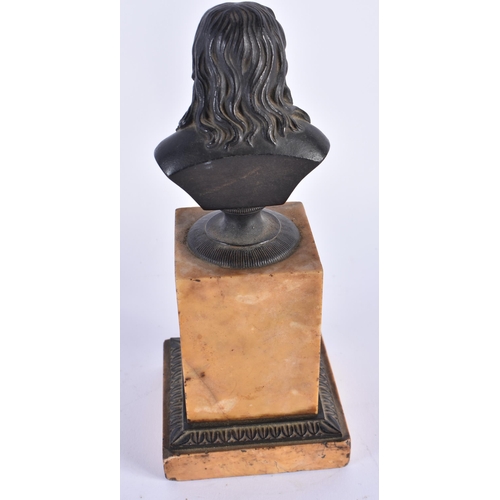 901 - A PAIR OF 19TH CENTURY FRENCH GRAND TOUR BRONZE AND SIENNA MARBLE PEDESTAL BUSTS. 19 cm high.