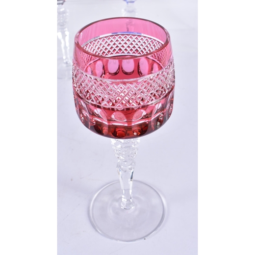 903 - A Set of Twelve Bohemian Czech Cut Color to Clear Crystal Wine Glasses.  20cm x 6.5cm