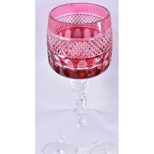 903 - A Set of Twelve Bohemian Czech Cut Color to Clear Crystal Wine Glasses.  20cm x 6.5cm