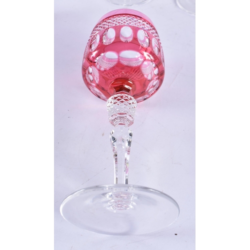 903 - A Set of Twelve Bohemian Czech Cut Color to Clear Crystal Wine Glasses.  20cm x 6.5cm