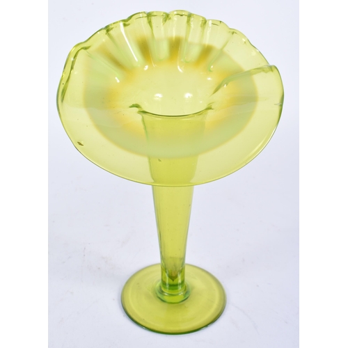 906 - Pair of Uranium Vaseline Glass Jack in the Pulpit vases.  19.5cm x 13cm x 9cm (2)