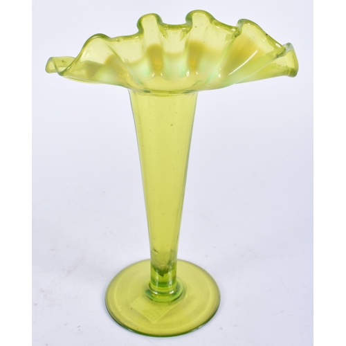 906 - Pair of Uranium Vaseline Glass Jack in the Pulpit vases.  19.5cm x 13cm x 9cm (2)