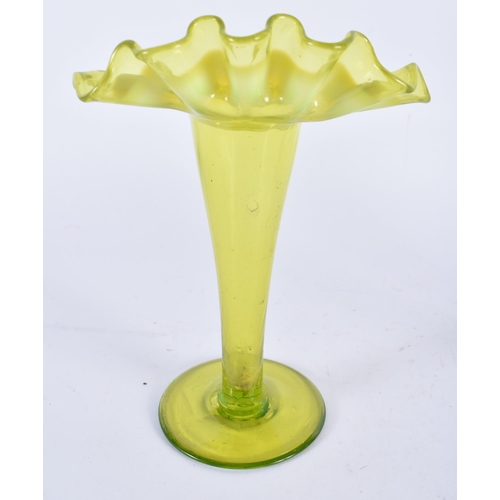 906 - Pair of Uranium Vaseline Glass Jack in the Pulpit vases.  19.5cm x 13cm x 9cm (2)