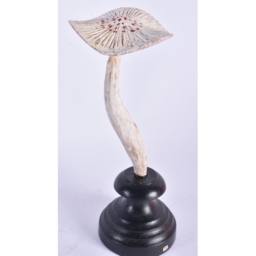 908 - AN UNUSUAL CARVED FOLK ART PAINTED WOOD MUSHROOM SPECIMEN. 20cm high.