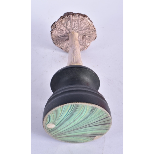 909 - AN UNUSUAL CARVED FOLK ART PAINTED WOOD MUSHROOM SPECIMEN. 25cm high.