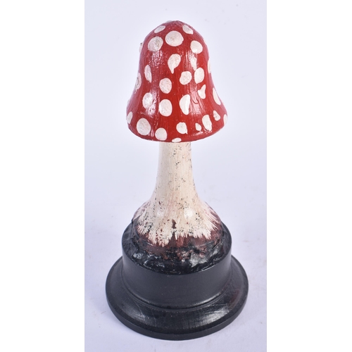 910 - AN UNUSUAL CARVED FOLK ART PAINTED WOOD MUSHROOM SPECIMEN.  20cm high.