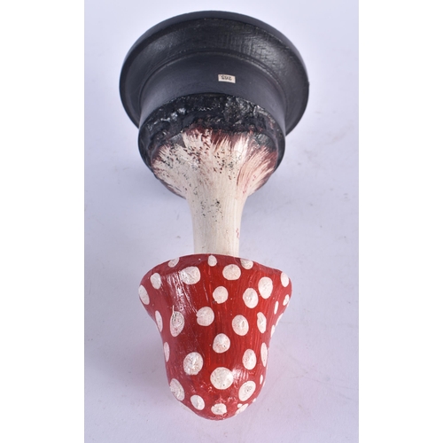 910 - AN UNUSUAL CARVED FOLK ART PAINTED WOOD MUSHROOM SPECIMEN.  20cm high.