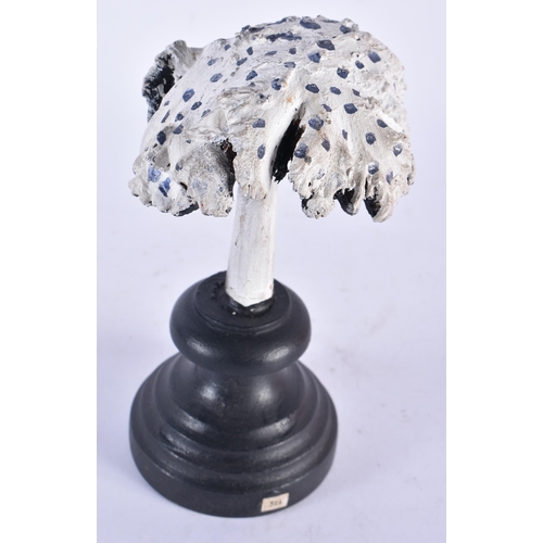 912 - AN UNUSUAL CARVED FOLK ART PAINTED WOOD MUSHROOM SPECIMEN. 15cm high.