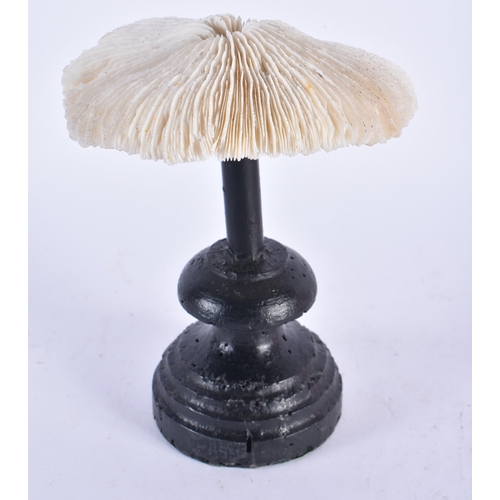 913 - AN UNUSUAL CARVED FOLK ART PAINTED WOOD MUSHROOM SPECIMEN. 16cm high.