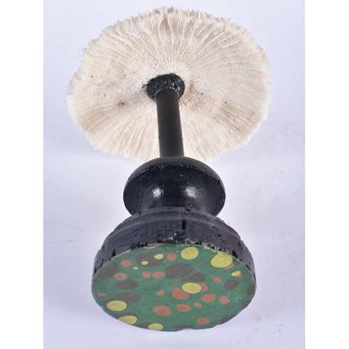 913 - AN UNUSUAL CARVED FOLK ART PAINTED WOOD MUSHROOM SPECIMEN. 16cm high.