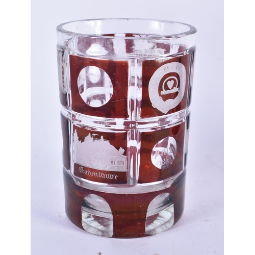 921 - Two Glasses Overlaid with Ruby Glass.  Largest 16cm x 8cm