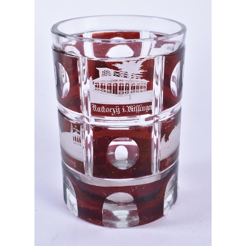 921 - Two Glasses Overlaid with Ruby Glass.  Largest 16cm x 8cm