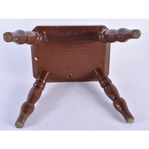 942 - An Milking Stool with Turned Legs with Scumball Effect.  22cm x 26cm x 22cm