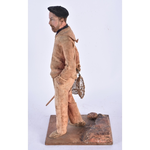 948 - A Vintage French Folk Art Figure of a Fisherman by J Le Brozec.  33cm high