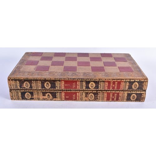 954 - A Backgammon Board in the form of 2 Volumes of The History of Scotland c/w 30 Draughtsmen, 4 Dice, 2... 