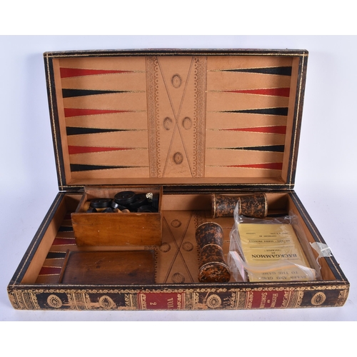 954 - A Backgammon Board in the form of 2 Volumes of The History of Scotland c/w 30 Draughtsmen, 4 Dice, 2... 