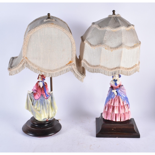 956 - Two Victorian Lamps with Ceramic Female mounted on Wooden bases.  Tallest 46cm