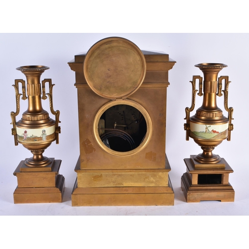 962 - A 19th Century French Clock and Garniture Set.  Clock 38cm x 25cm x 15.5cm, Garniture 33cm x 12cm Cl... 