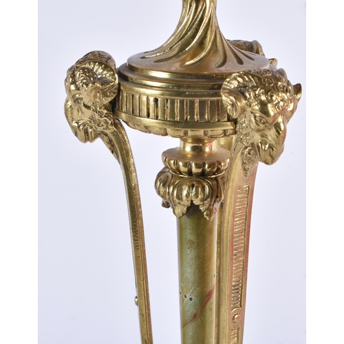 964 - 19th Century Gilt Brass and Marble Uplight with Rams Head Decoration.  57.5cm to top of shade x 14cm... 