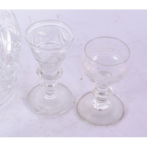 966 - A Cut Glass Decanter with Five assorted Glasses.  Decanter 25cm x 11cm (6)