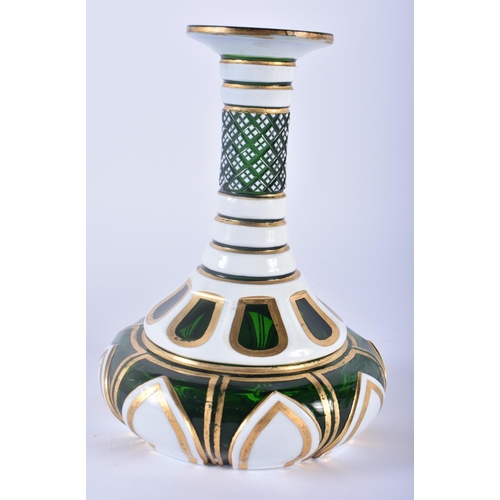 97 - A 19TH CENTURY BOHEMIAN GREEN AND WHITE ENAMELLED GLASS VASE with jewelled lozenge decoration to the... 