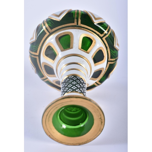 97 - A 19TH CENTURY BOHEMIAN GREEN AND WHITE ENAMELLED GLASS VASE with jewelled lozenge decoration to the... 